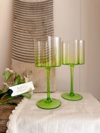 Image 1 of SALE! Green Flower Wine Glasses (set of 2)