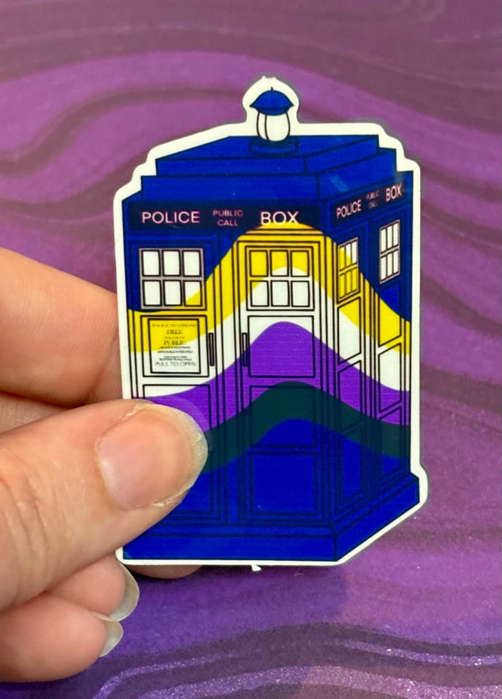 Image of Non-binary Pride Tardis Sticker