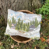 Image 3 of Vintage Barkcloth Alpine Mountain Cushion