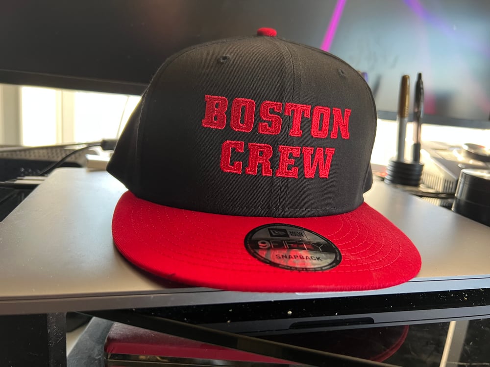 Black & Red New Era Flat Bill SnapBack Boston Crew Logo hat