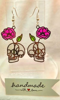 Image 4 of Handcrafted Resin Glow In The Dark Skull and Rose Earrings 
