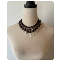 Image 4 of The Empress Necklace - Clear Quartz Crystals and Dark Brown Leather Deux