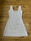 White embellished sequin beaded dress with feathers 