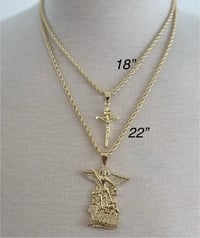 Image 1 of 14k EP Men’s Rope Chain Set (18”,22”) Necklace Set with Saint Michael with Small Cross 