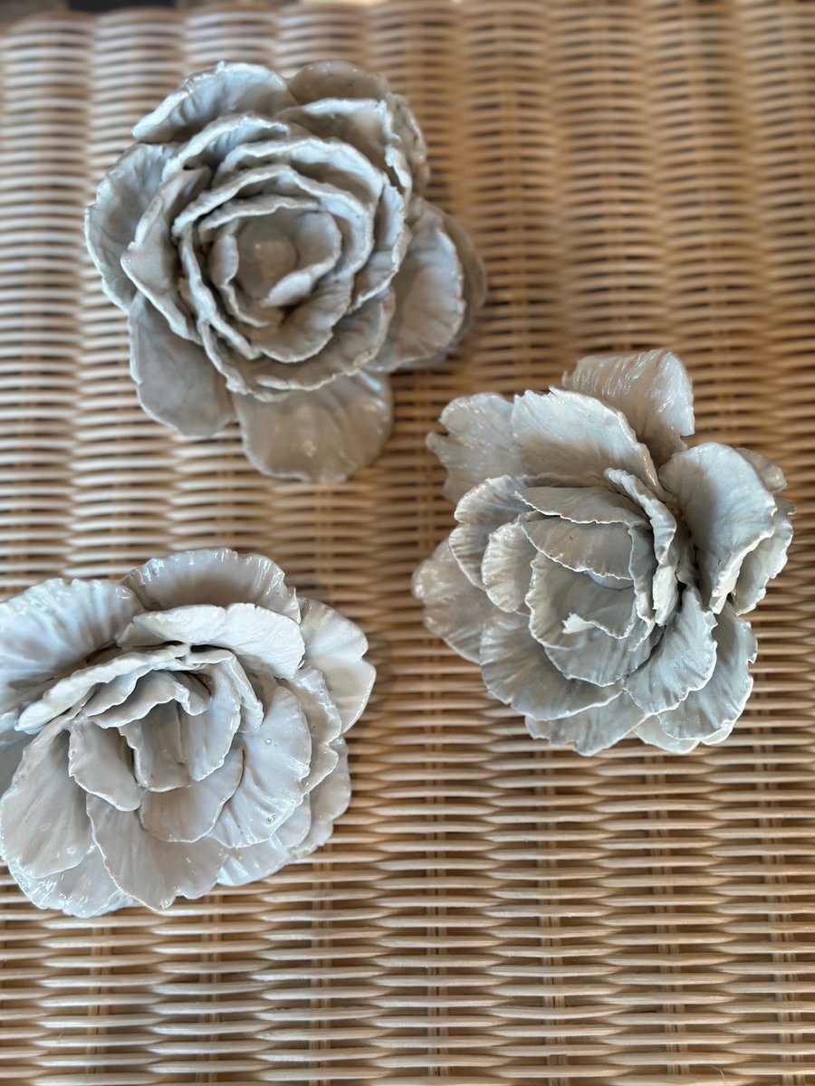 Image of Hand Made Ceramic Flowers, Eggshell