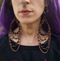 Image 2 of Garnet chained hoops *for stretched ears only*