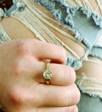 Image 5 of grey moissanite engagement ring in 18k gold