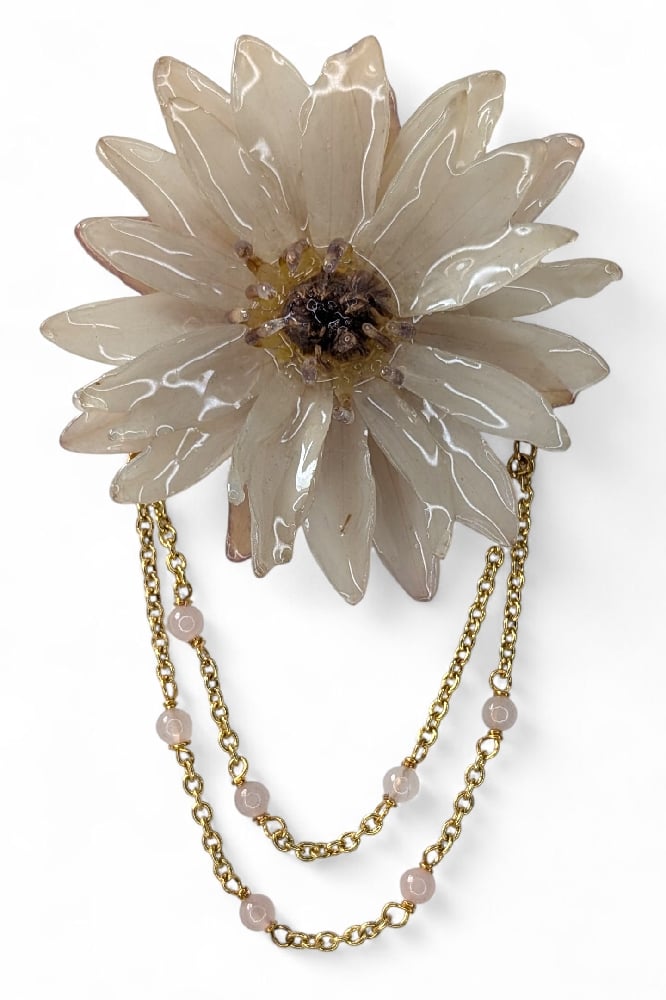 Image of Waterlily & Rose Quartz Brooch