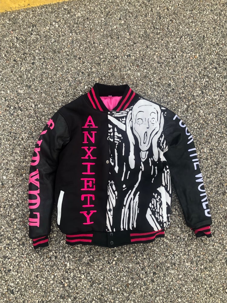 Image of BLACK & PINK ANXIETY LEATHER JACKET (1of1)