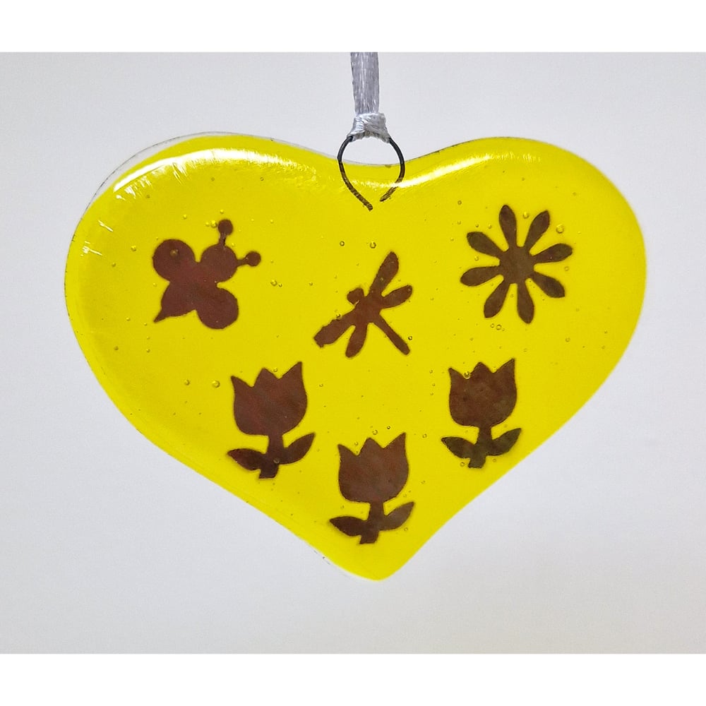 Image of Fused Glass Iridescent Yellow Heart