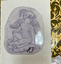 Image 1 of Angel Baby Girl Acetate Stencil by Malone. vintage Rollo Tattoo Flash design 5”