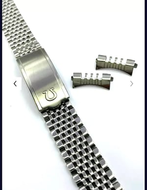 Image of Omega 20mm Silver colour rice bead strap / bracelet / band with curved buckle.