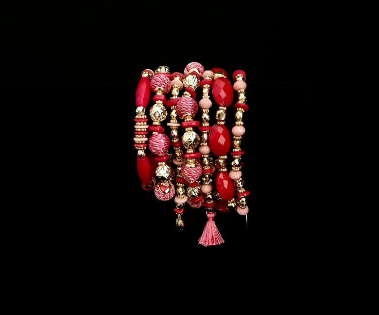 Image of Burgundy/Pink/Gold Bracelet Set