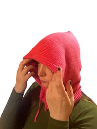 Image 4 of Pink Angora Knit Hooded Snood