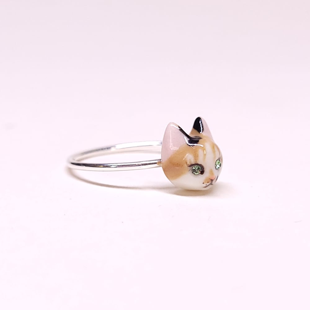 Image of Calico Porcelain & Sterling Silver Cat Ring