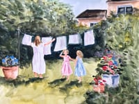Washing day - watercolour painting 