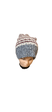 Image of UNIQUE  Burgundy  & Grey Stripe Slouch Beanie