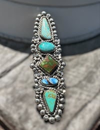 Image 1 of Ride the Sky Sterling Silver 5 Stone Mixed Turquoise Statement Ring 8.5