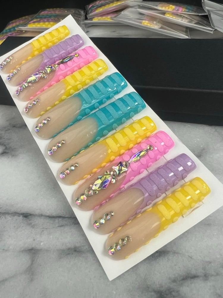 Image of Pick a Pastel colorful 20 piece or 10 piece hard gel press on nail set