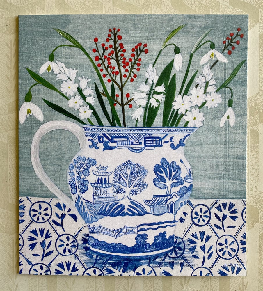 Image of Season’s Greetings card Jug and Snowdrops