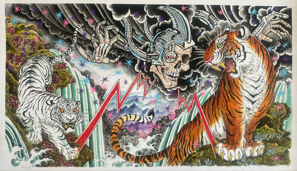 Image of Tim Lehi Hand Embellished "Tiger Book Cover" Giclée Print Signed & Numbered 12/25