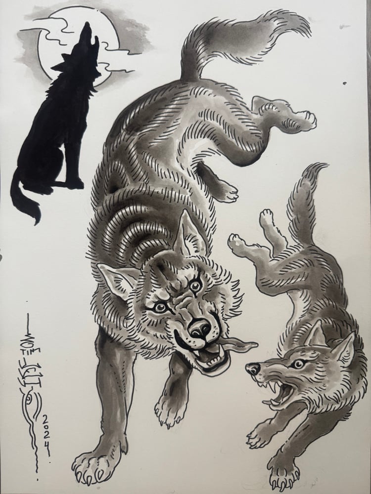 Image of Tim Lehi “Reaper Wolf Book Page #81” Painting