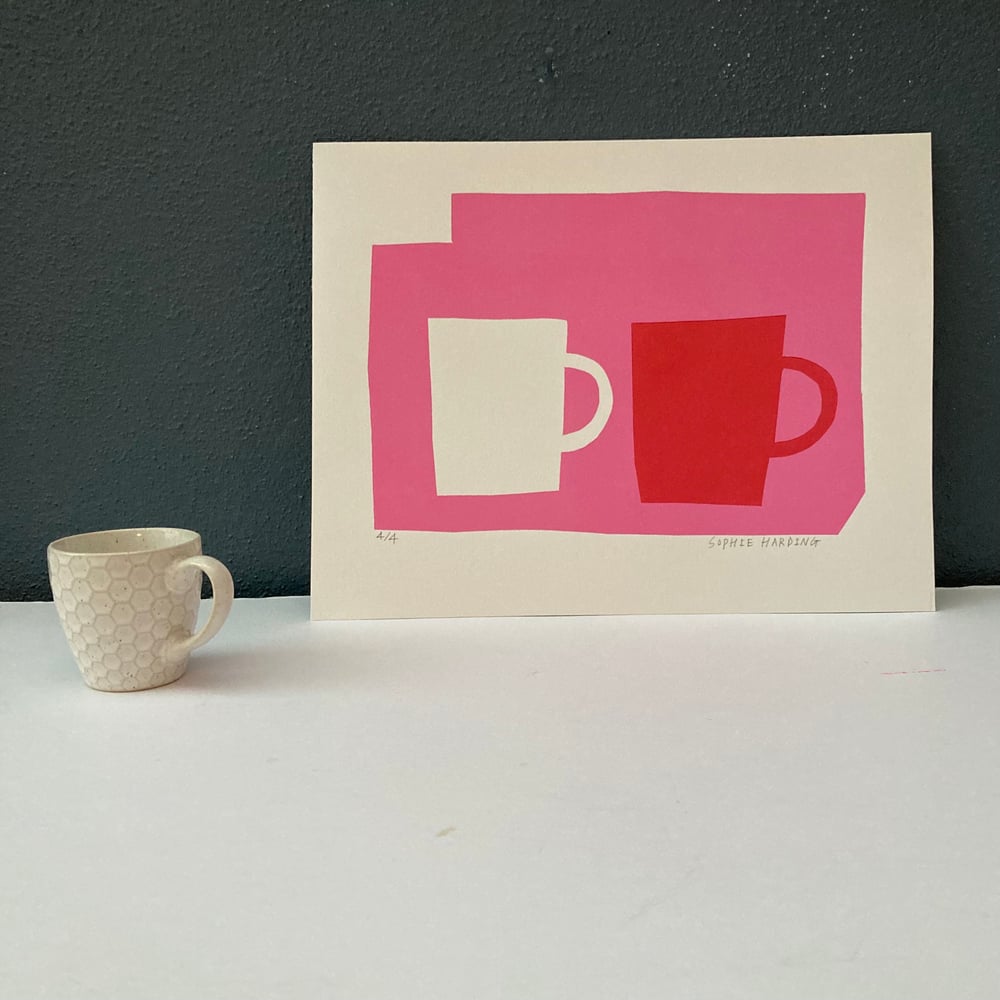 Image of White and Red Cups monoprint 