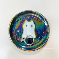 Image 5 of ghost cat trinket dish with rainbow effect (3.5 Inches Diameter)