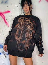 Image 3 of “CHAINED” CUSTOM BLEACH PAINTED PULLOVER SWEATER LARGE