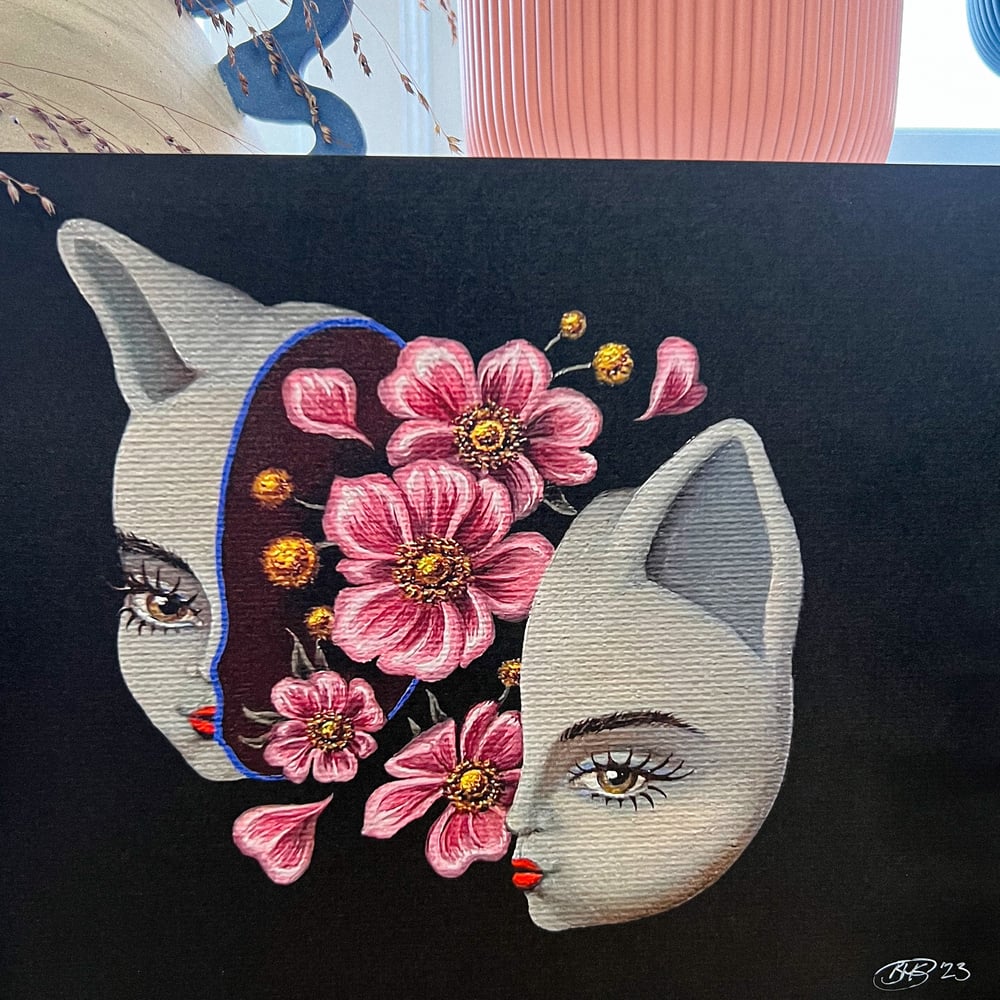 Split head floral cutie A4 Print