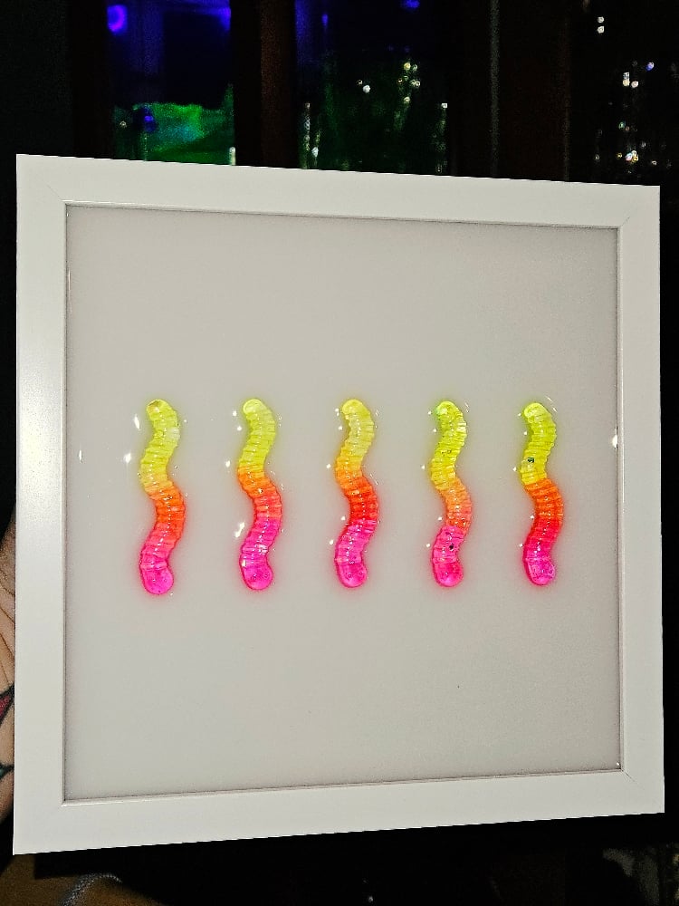 Image of Neon Sunset Gummy Worm Wall Art 8x8