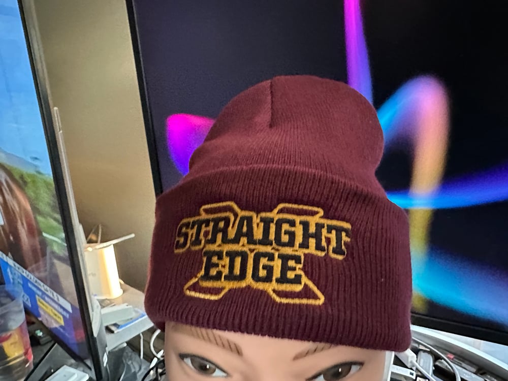 Maroon DC Capital “Straight Edge" Logo Knit Hat With Cuff 