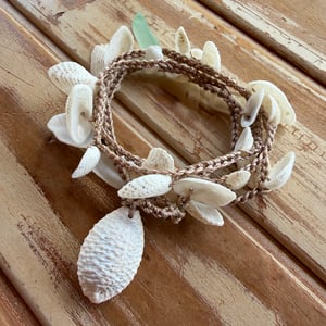 Image of Boho Molokai Shell Wrap Bracelet, Anklet, Necklace, Hawaiian Ark Shells, Seafoam Seaglass