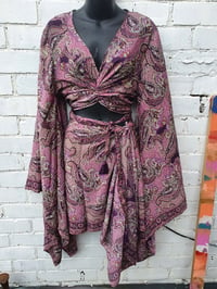 Image 2 of Pefkos co ord sarong set purple with tassles