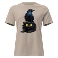 Image 4 of Women's Relaxed T-Shirt, Funny Crow Raven & Black Cat Tee