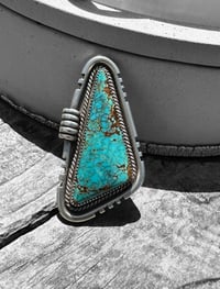 Image 1 of Ride the Sky Sterling Silver Triangle Statement Ring w/Kingman Turquoise 9