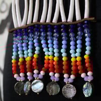 Image 3 of Sm Dentalium Breastplate Necklace & Earrings set (Blue & rainbow) 