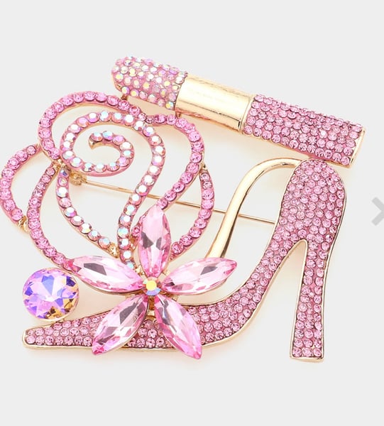 Image of Rhinestone Pave High Heel Flower Lipstick Brooch