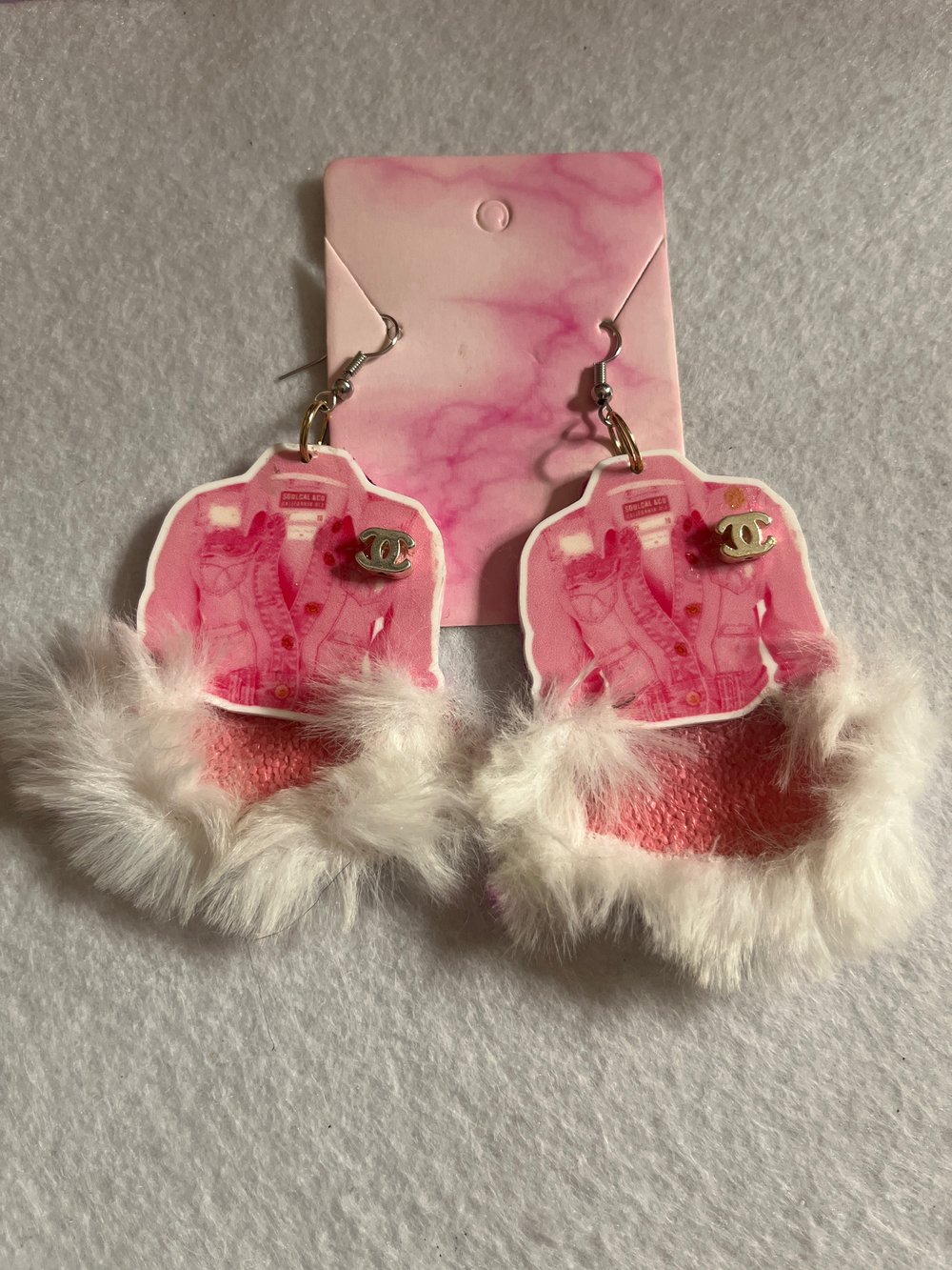 Image of Pink Fur Bracelet & Earring Set 