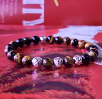 Image 5 of Yellow Tiger Eye/Sterling Silver Bracelet/Men Stretch Bracelet 
