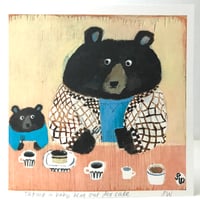 Image 1 of Small square art print-Bears with cake 