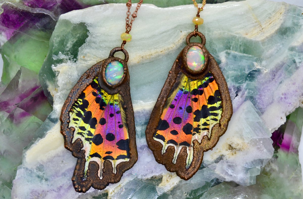 Opal Sunset Moth Wing Necklace 