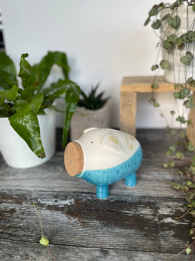 Piggy Bank with blue glaze