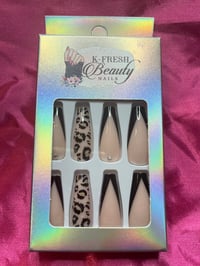 Image 1 of Nails - Long (Black Tips w/Design)
