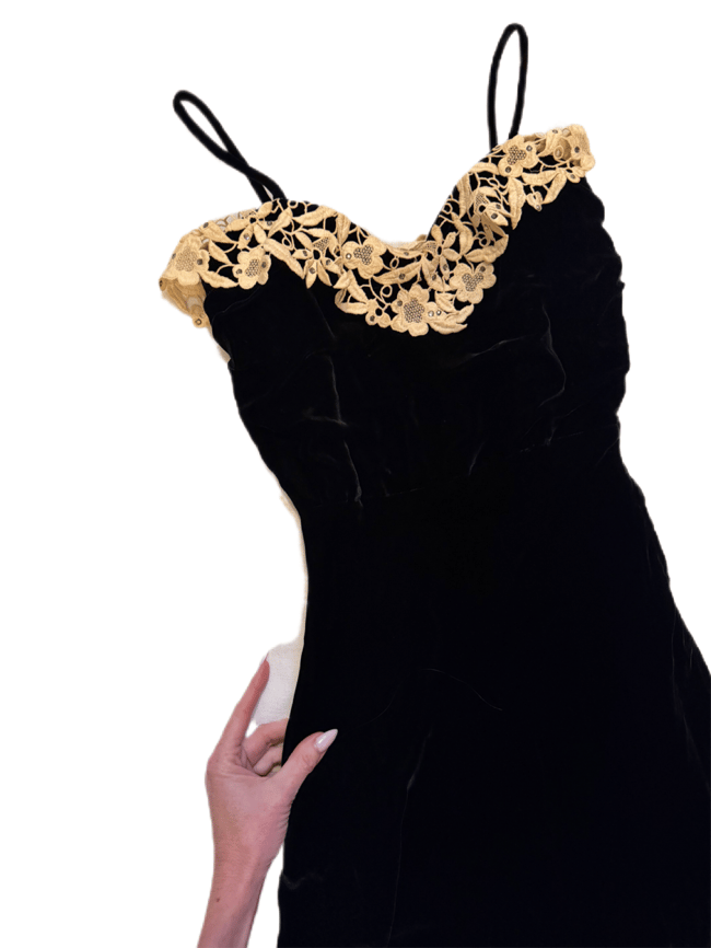 1930s silk velvet bias seam slip dress