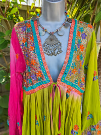 Image 4 of Sienna Glitter wrap dress - Pink and green