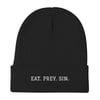 "Eat. Prey. Sin." Embroidered Beanie