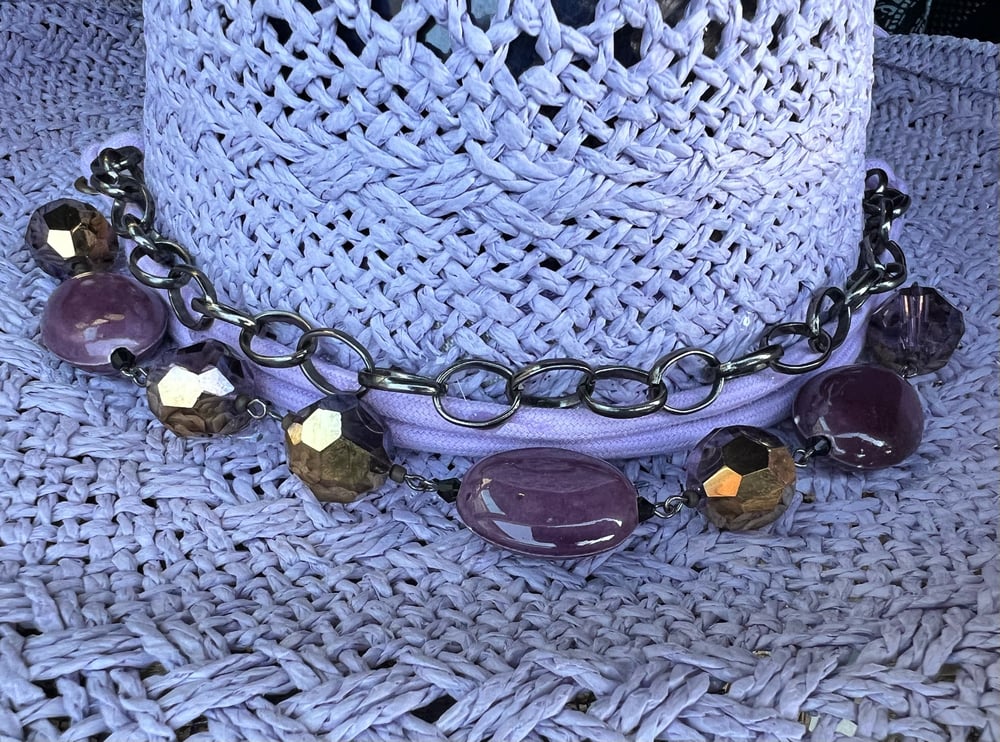 Lavender Cowboy Hat Purple Stone & Chain Band 