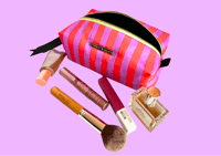 Image 3 of Hot pink and orange stripes makeup bag