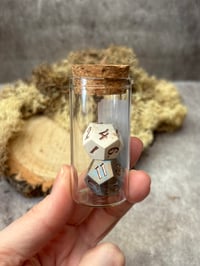 Image 5 of Hope and Fear Duality Dice | Handmade Pair of D12 Dice Beige and Blue